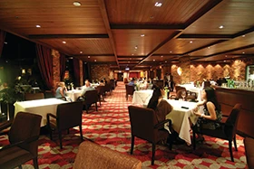 Inside of restaurant with dim lighting.