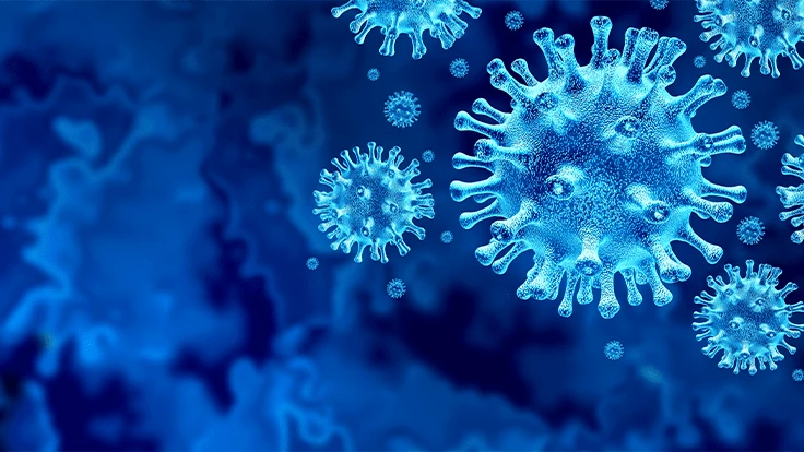 A graphic of a blue virus.