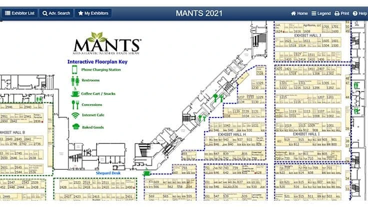 A floorplan of the MANTS tradeshow.