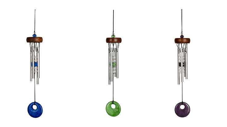 Woodstock Chimes has launched a Mini Stone Chime series in blue (SKU: MSCB), green (SKU: MSCG) and purple (SKU: MSCU) styles.