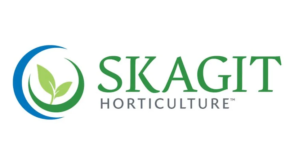 A logo reads Skagit Horticulture in capital letters. To the left of the text is a blue and green circle with a seedling inside.