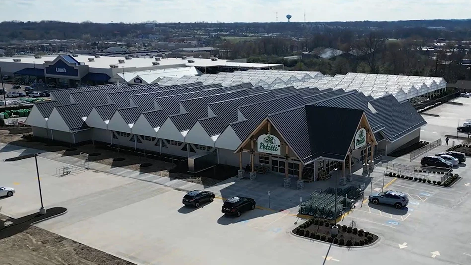 An aerial photo of the exterior of a garden center.