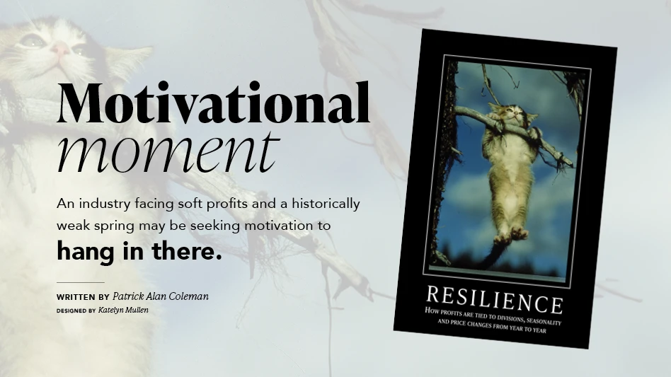 A graphic showing a kitten hanging in a tree on a black poster. Black text reads Motivational moment.