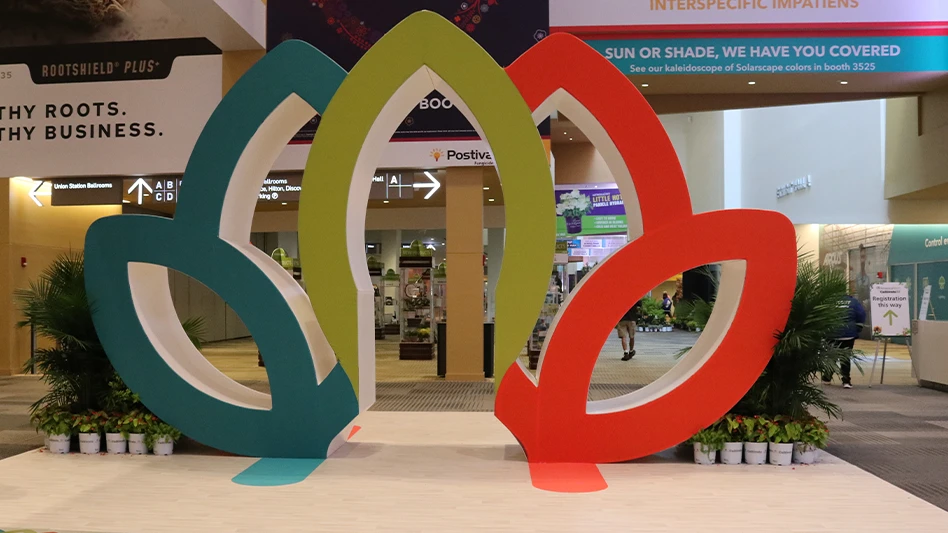 A statue of the AmericanHort logo is displayed at Cultivate.